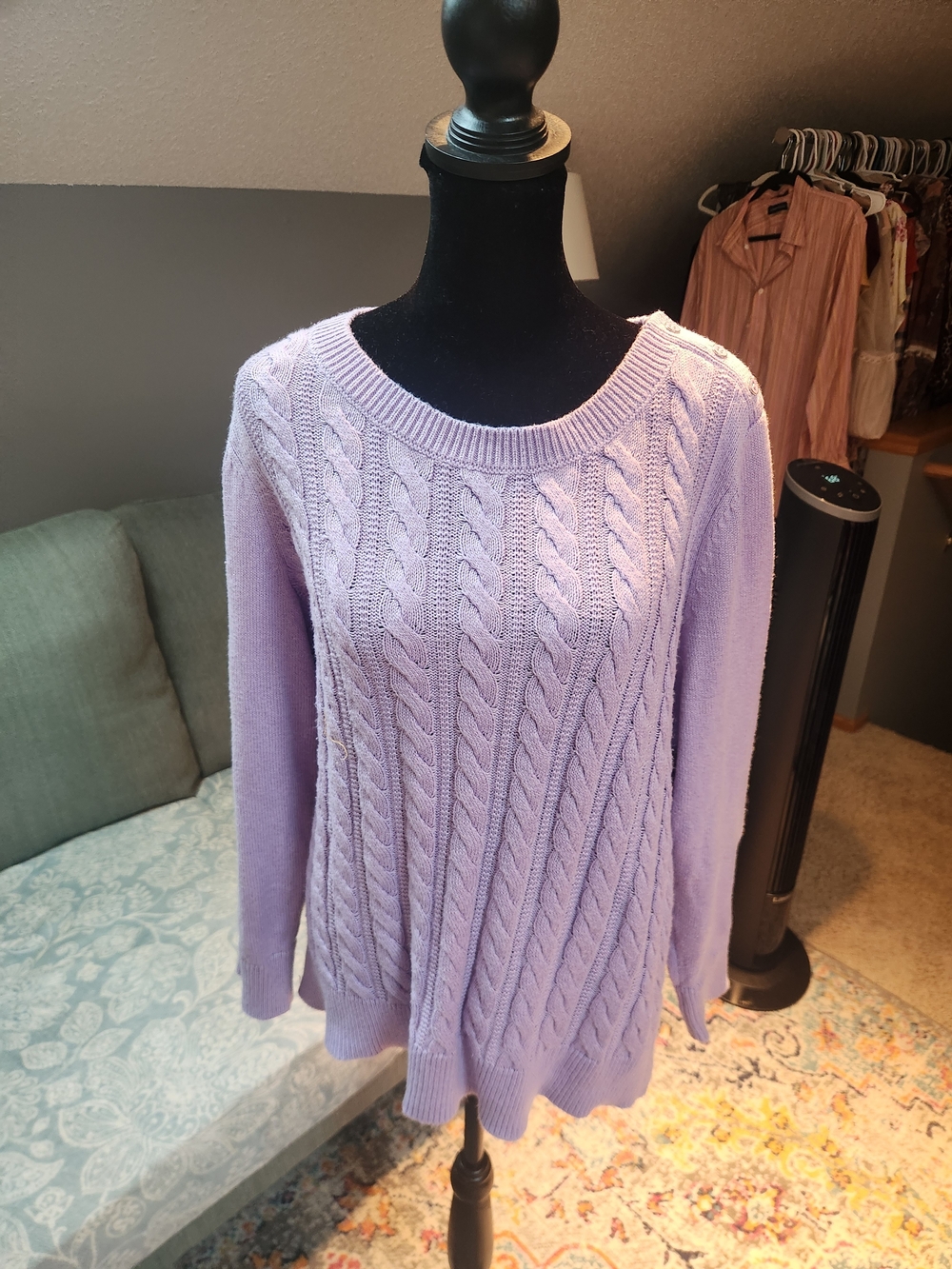Talbots Lavender Cable Crewneck Sweater 1X Petite Plus Cotton Blend